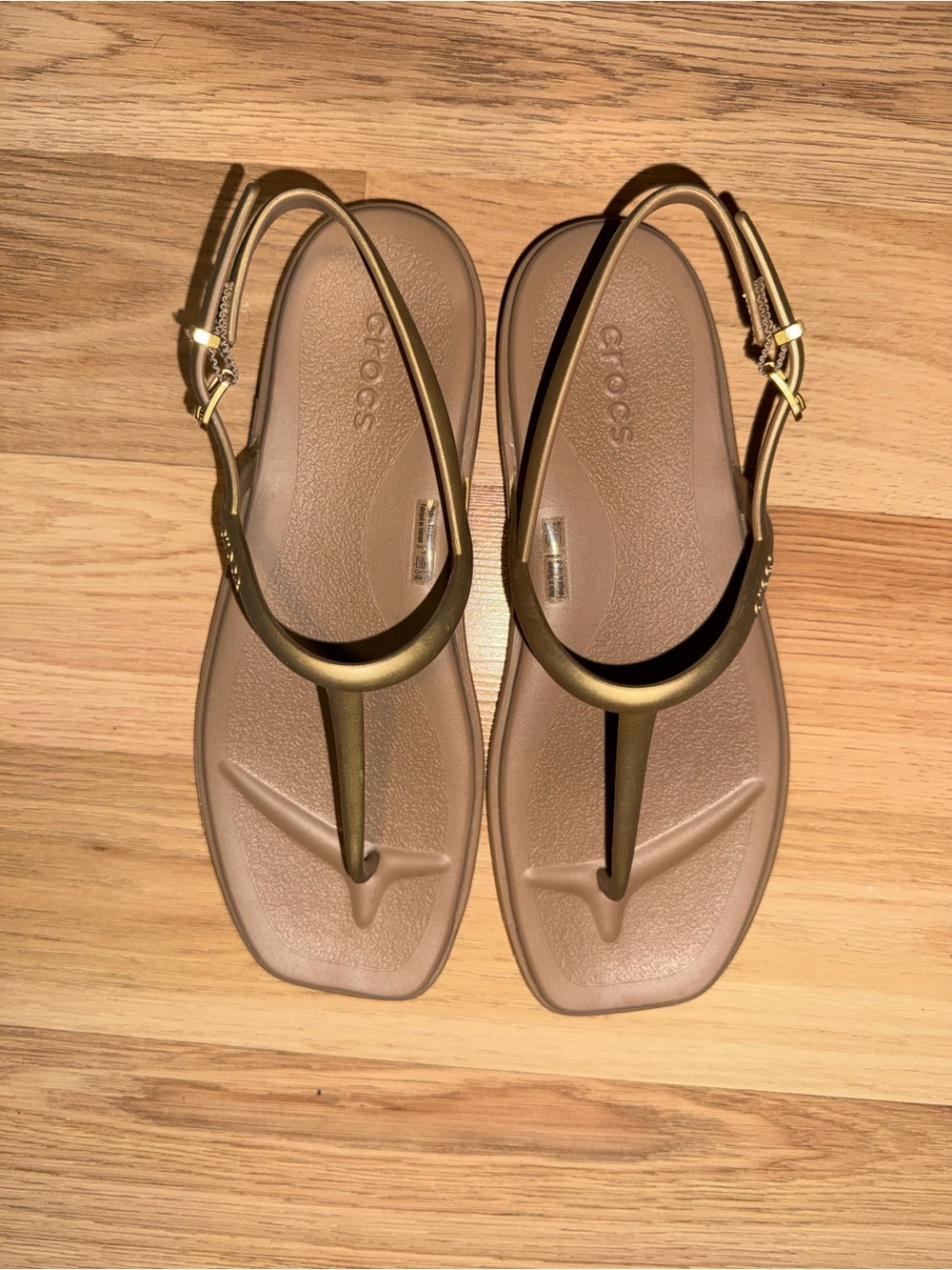 CROCS Women's Metallic Gold T-Strap Sandals